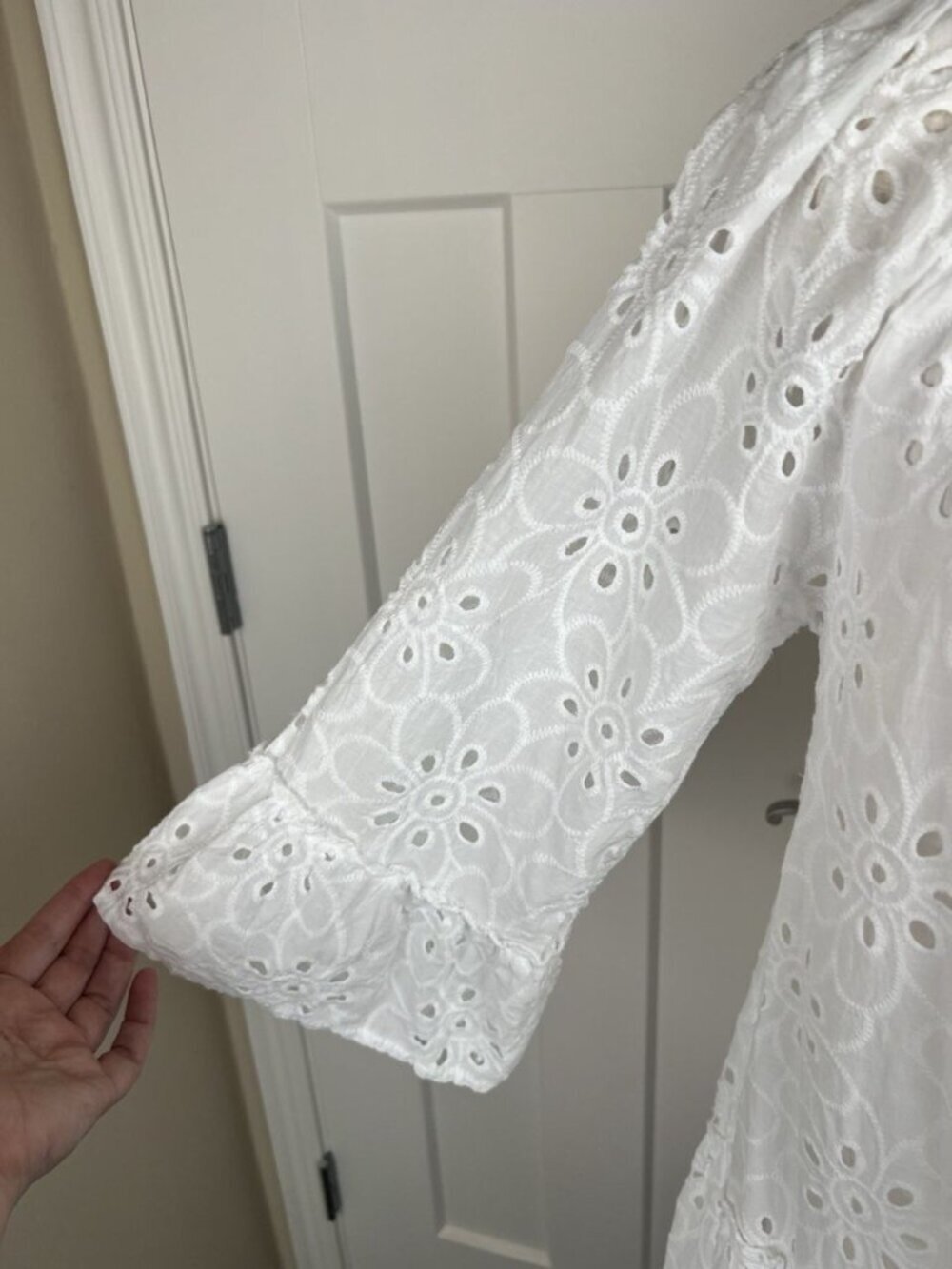 Valentina Naldi Italy White Eyelet Dress Tiered Bell Sleeve Cotton Medium - Picture 4 of 13